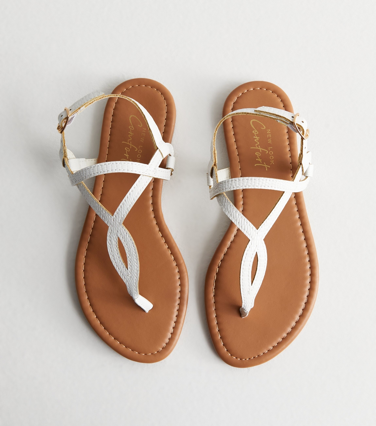 Women's White Leather-Look Twist Toe Post Sandals New Look