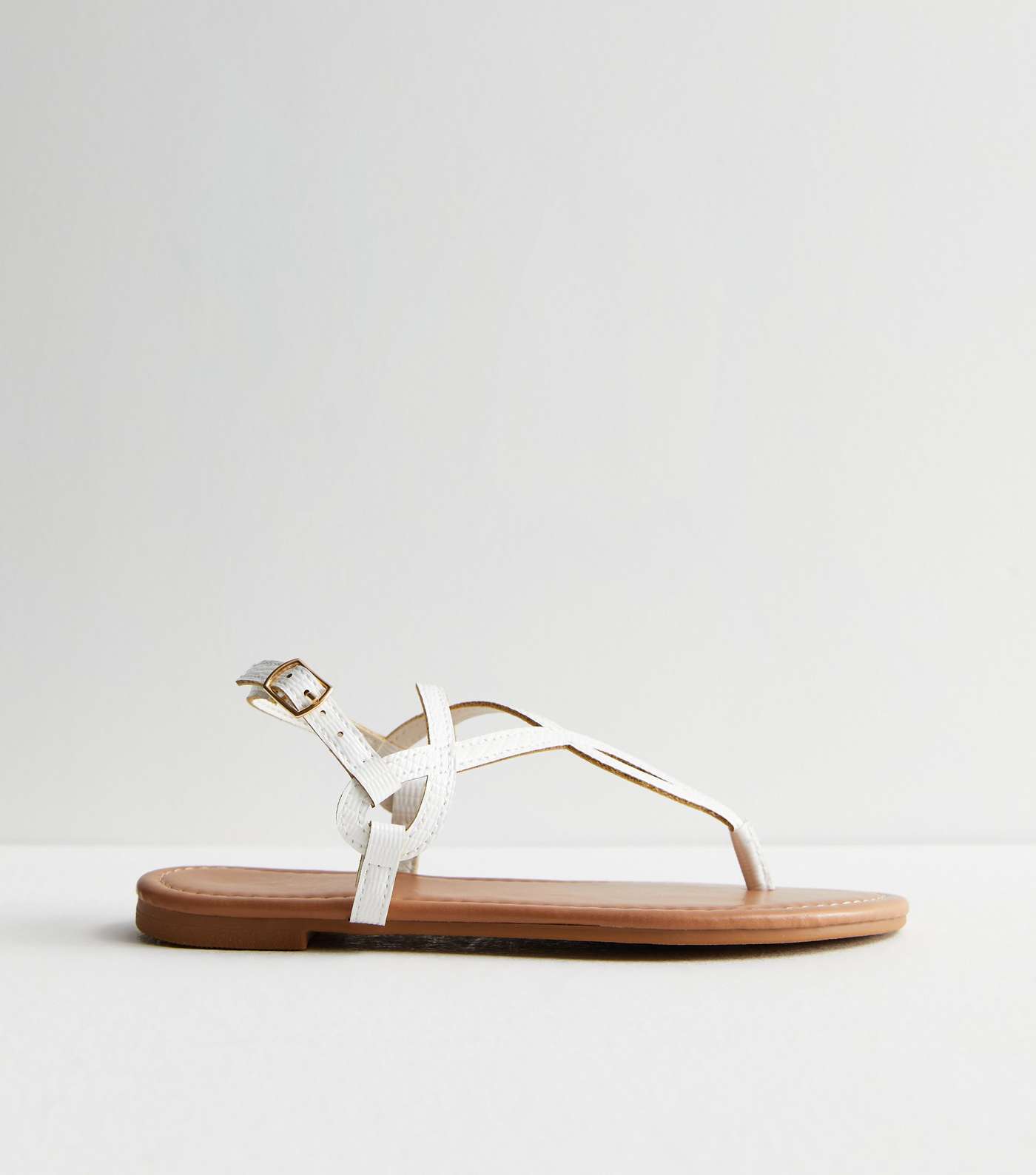 White Leather-Look Twist Toe Post Sandals Image 3
