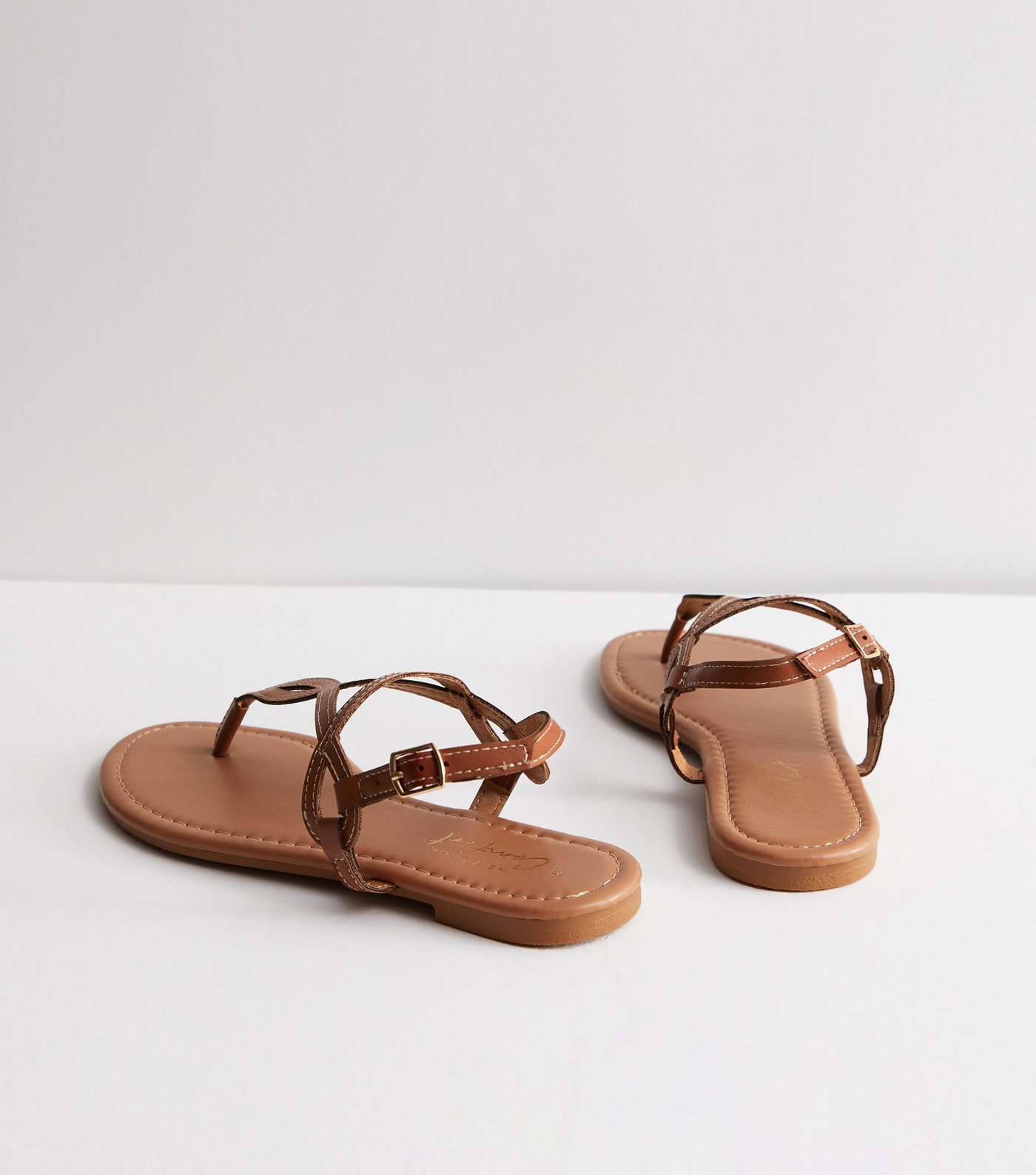 Tan Leather-Look Twist Toe Post Sandals Image 5