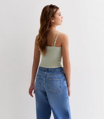 Girls Light Green Ruched Crop Cami New Look