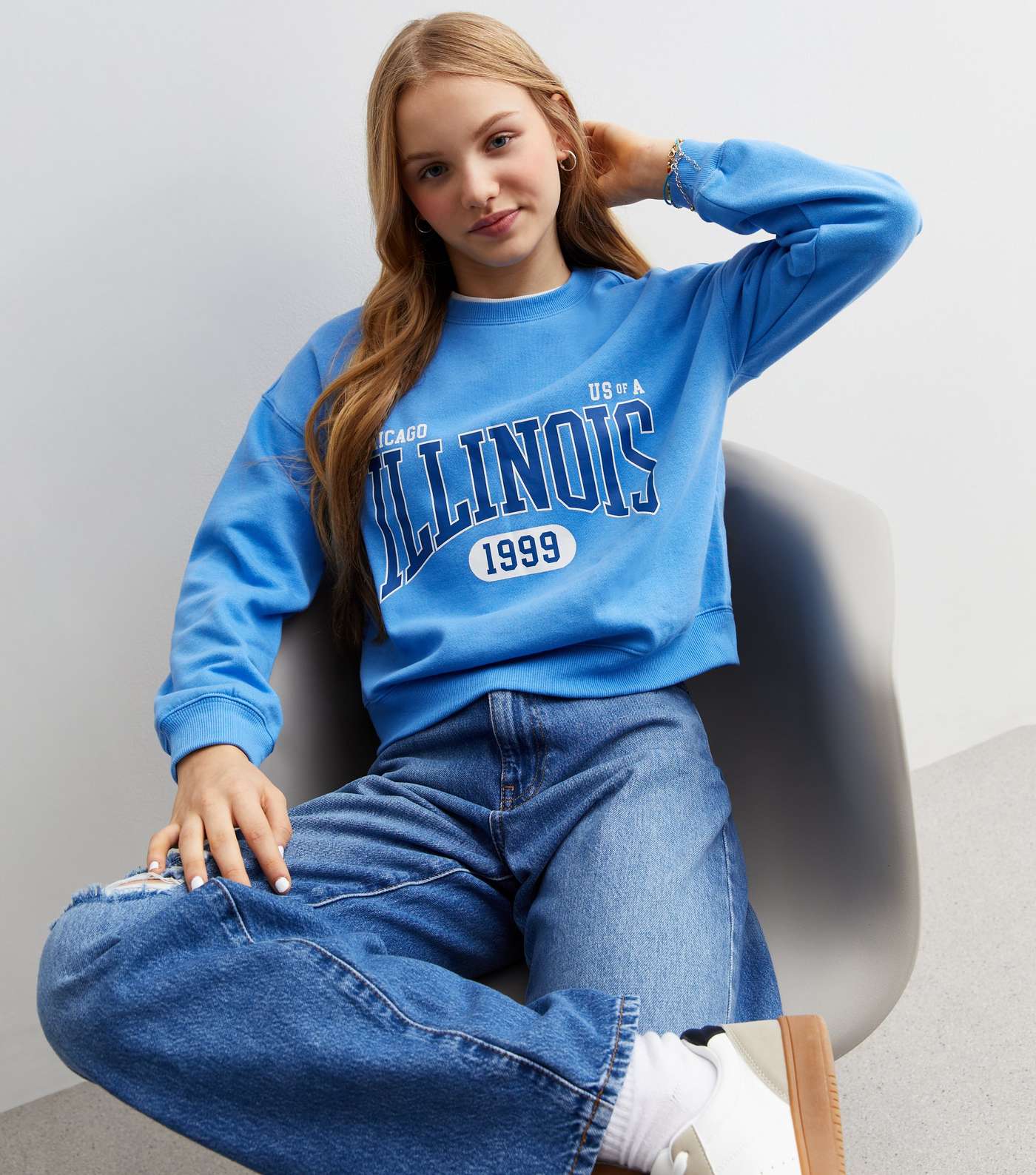 Girls Bright Blue Illinois Logo Sweatshirt Image 3