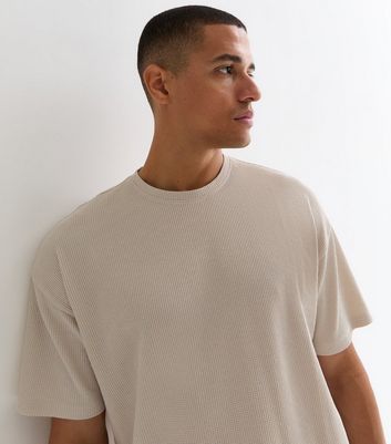 Men's Light Brown Waffle Oversized T-Shirt New Look