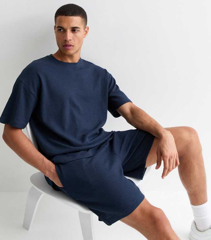 Navy Waffle Oversized T-Shirt