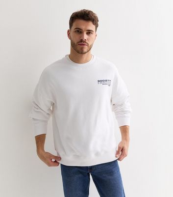 Men's Off White Society Logo Oversized Sweatshirt New Look