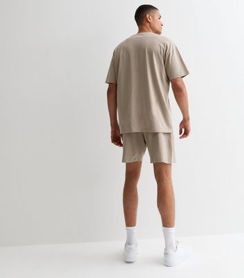Men's Light Brown Cotton Pintuck Drawstring Shorts New Look