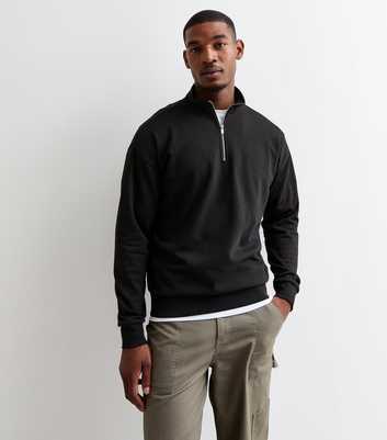 Black Relaxed Quarter Zip Sweatshirt