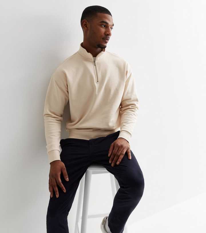 Off White Relaxed Quarter Zip Sweatshirt