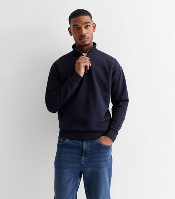 Navy Relaxed Quarter Zip Sweatshirt New Look