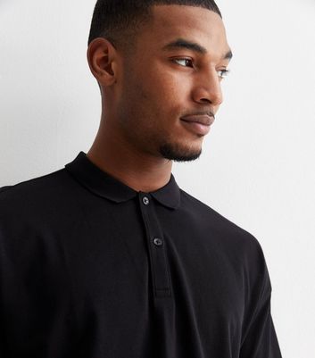 Black Piqué Cotton Oversized Polo Shirt | New Look