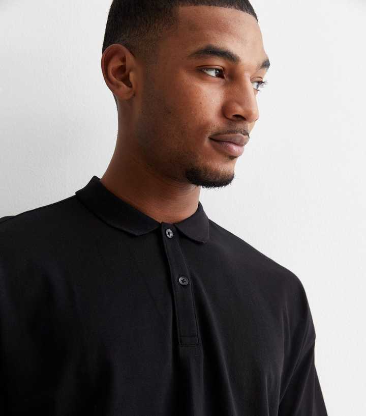 Black Piqué Cotton Oversized Polo Shirt