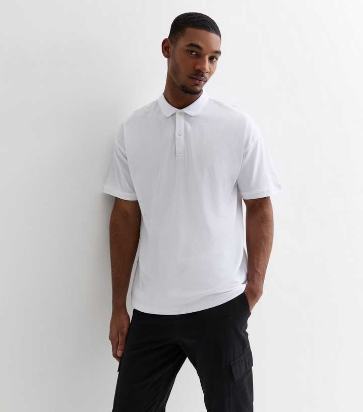 White Piqué Cotton Oversized Polo Shirt