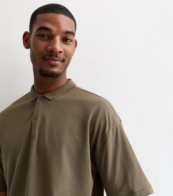 Khaki Piqué Cotton Oversized Polo Shirt | New Look