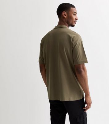 Khaki Piqué Cotton Oversized Polo Shirt