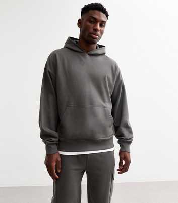 Dark Grey Oversized Cotton Blend Hoodie