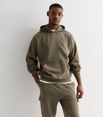 Men's Khaki Oversized Cotton Blend Hoodie New Look