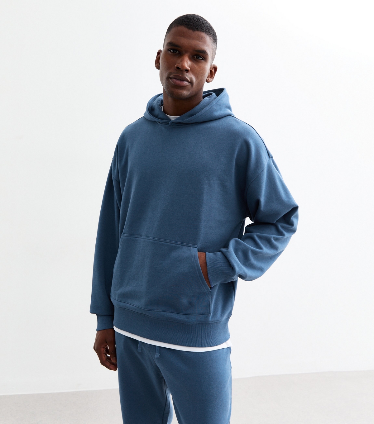 Men's Blue Oversized Cotton Blend Hoodie New Look