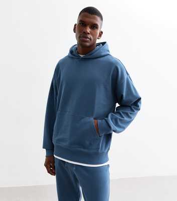 Blue Oversized Cotton Blend Hoodie