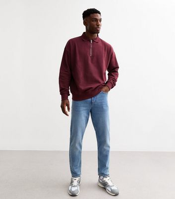 Burgundy Quarter Zip Polo Sweatshirt New Look