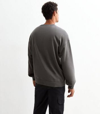 Men's Dark Grey Oversized Crew Neck Sweatshirt New Look