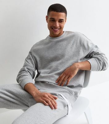 Men's Grey Marl Crew Neck Oversized Sweatshirt New Look