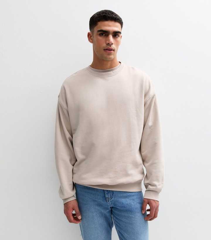 Stone Oversized Crew Neck Sweatshirt