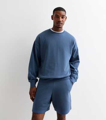 Blue Oversized Crew Neck Sweatshirt