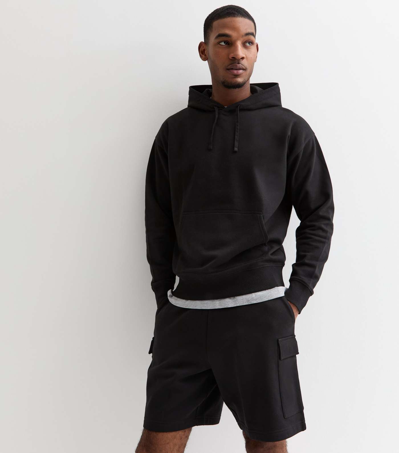 Black Relaxed Fit Jersey Cargo Shorts Image 2