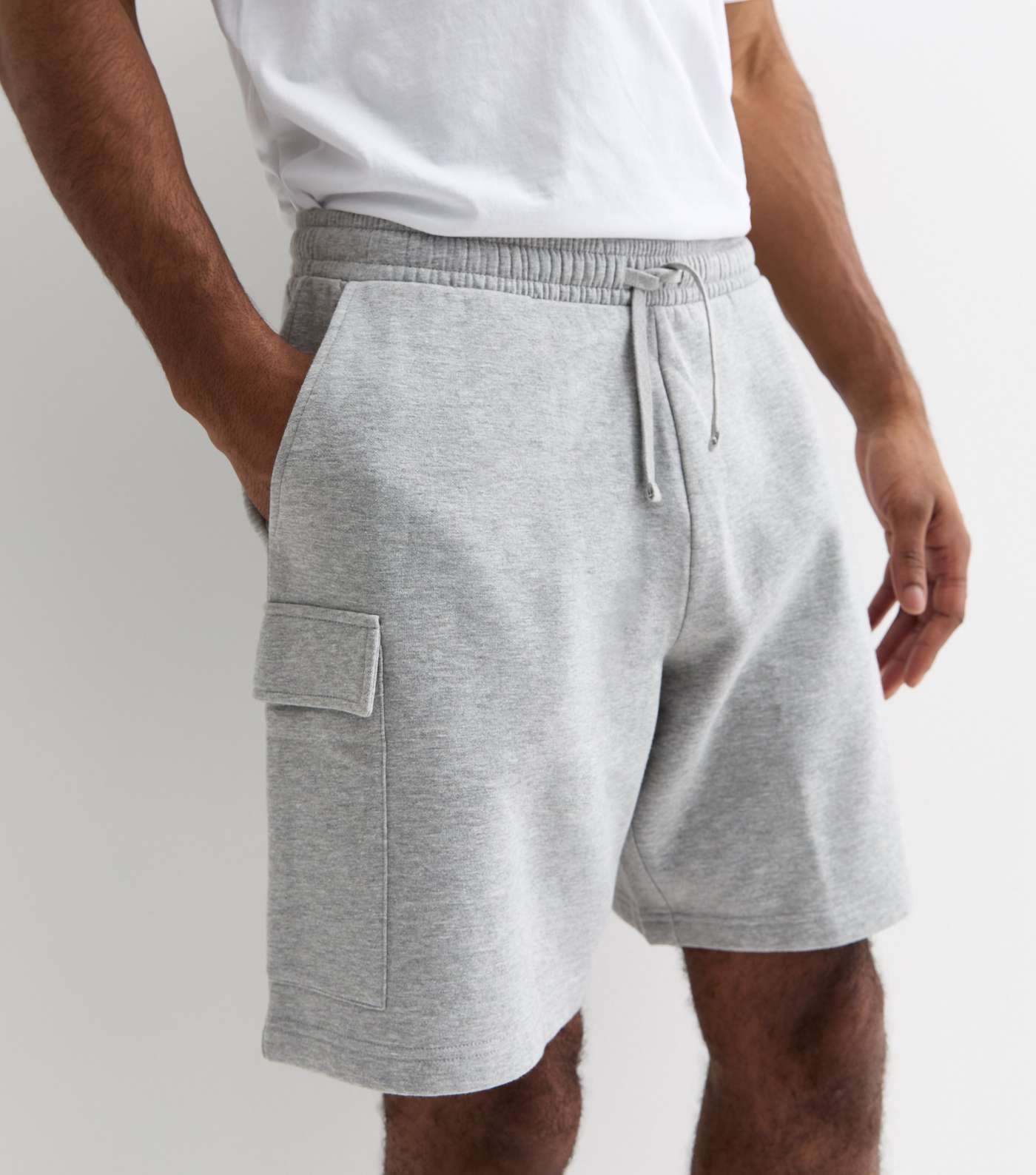 Grey Marl Relaxed Fit Jersey Cargo Shorts Image 3
