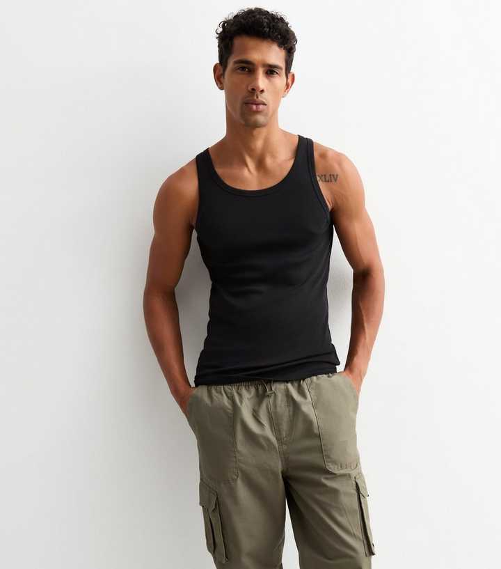 Black Ribbed Jersey Muscle Fit Vest