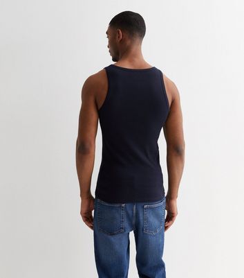Men's Navy Ribbed Jersey Muscle Fit Vest New Look