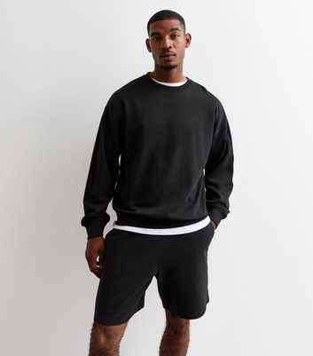 Black Relaxed Fit Drawstring Jersey Shorts