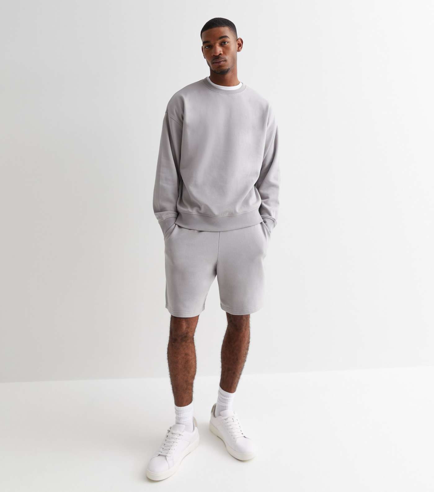 Pale Grey Relaxed Fit Drawstring Jersey Shorts