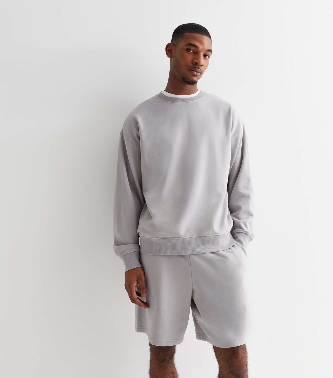 Pale Grey Relaxed Fit Drawstring Jersey Shorts Image 3