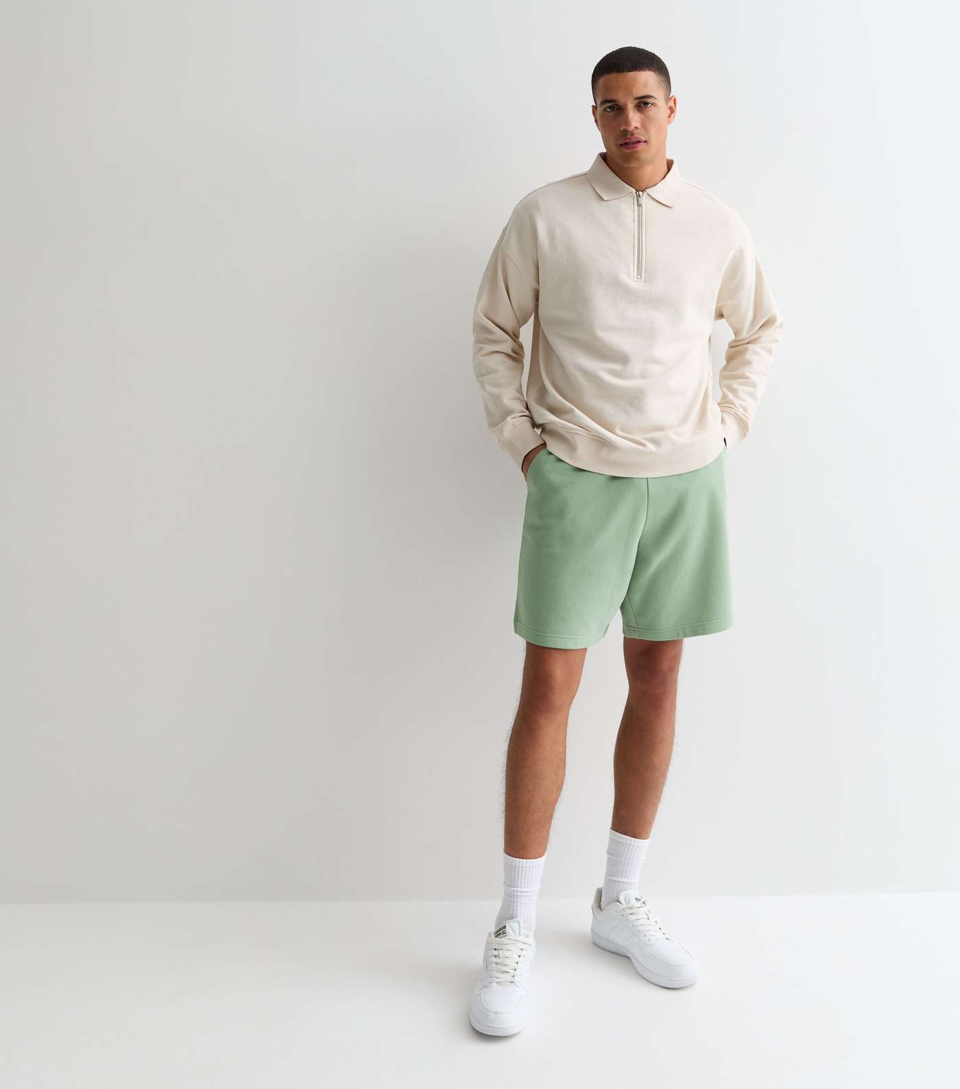 Light Green Relaxed Fit Drawstring Jersey Shorts Image 2