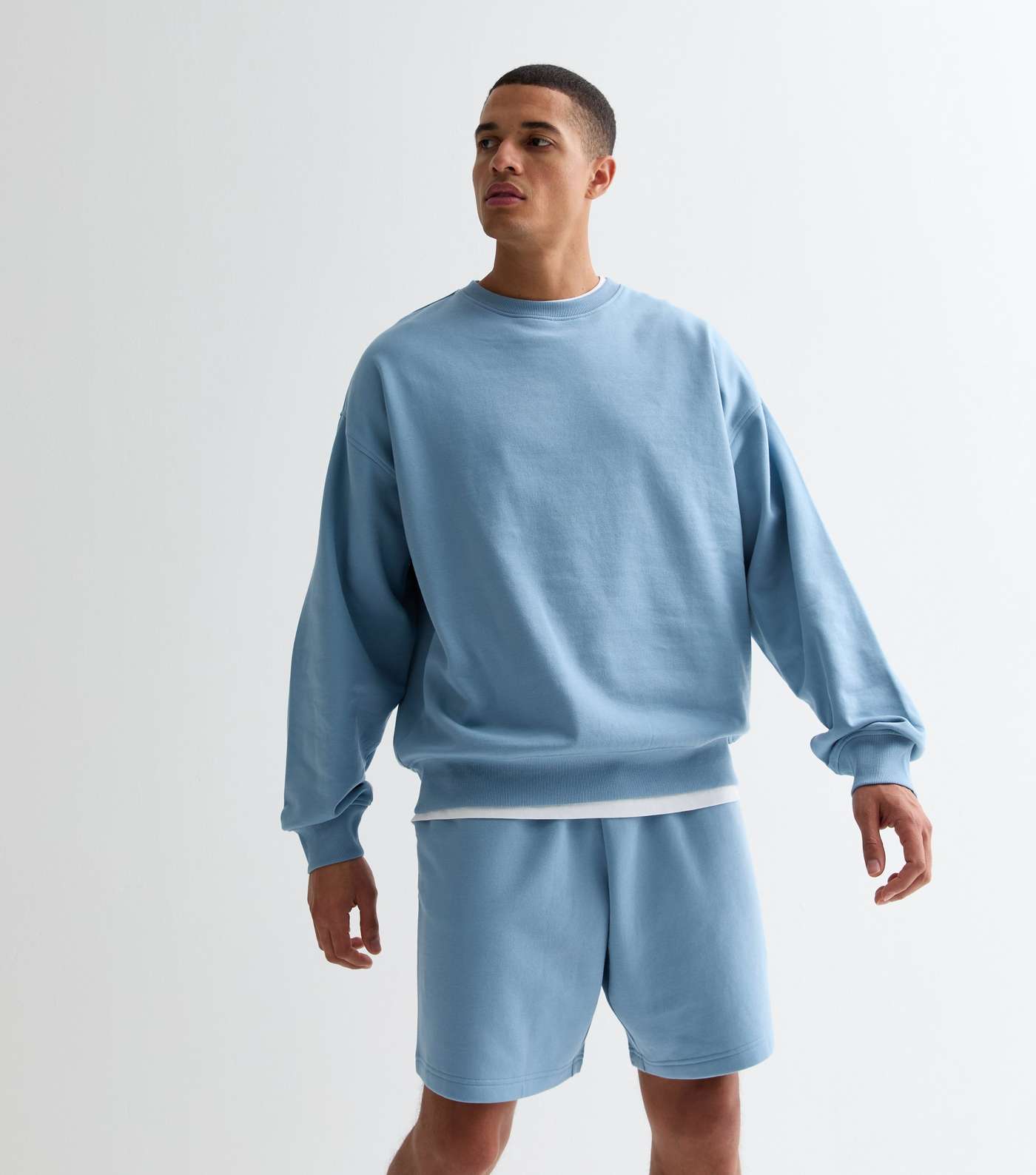 Light Blue Relaxed Fit Drawstring Jersey Shorts Image 2