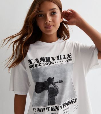 Girls White Cotton Nashville Logo Long Oversized T-Shirt | New Look