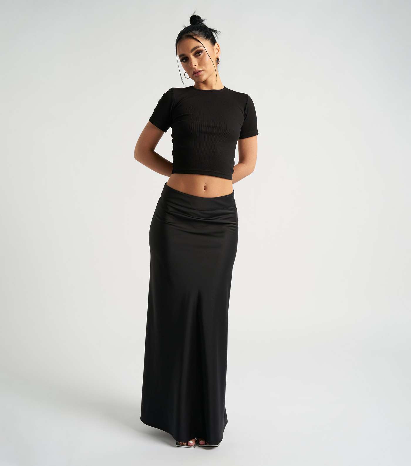 Urban Bliss Black Satin Maxi Skirt Image 3