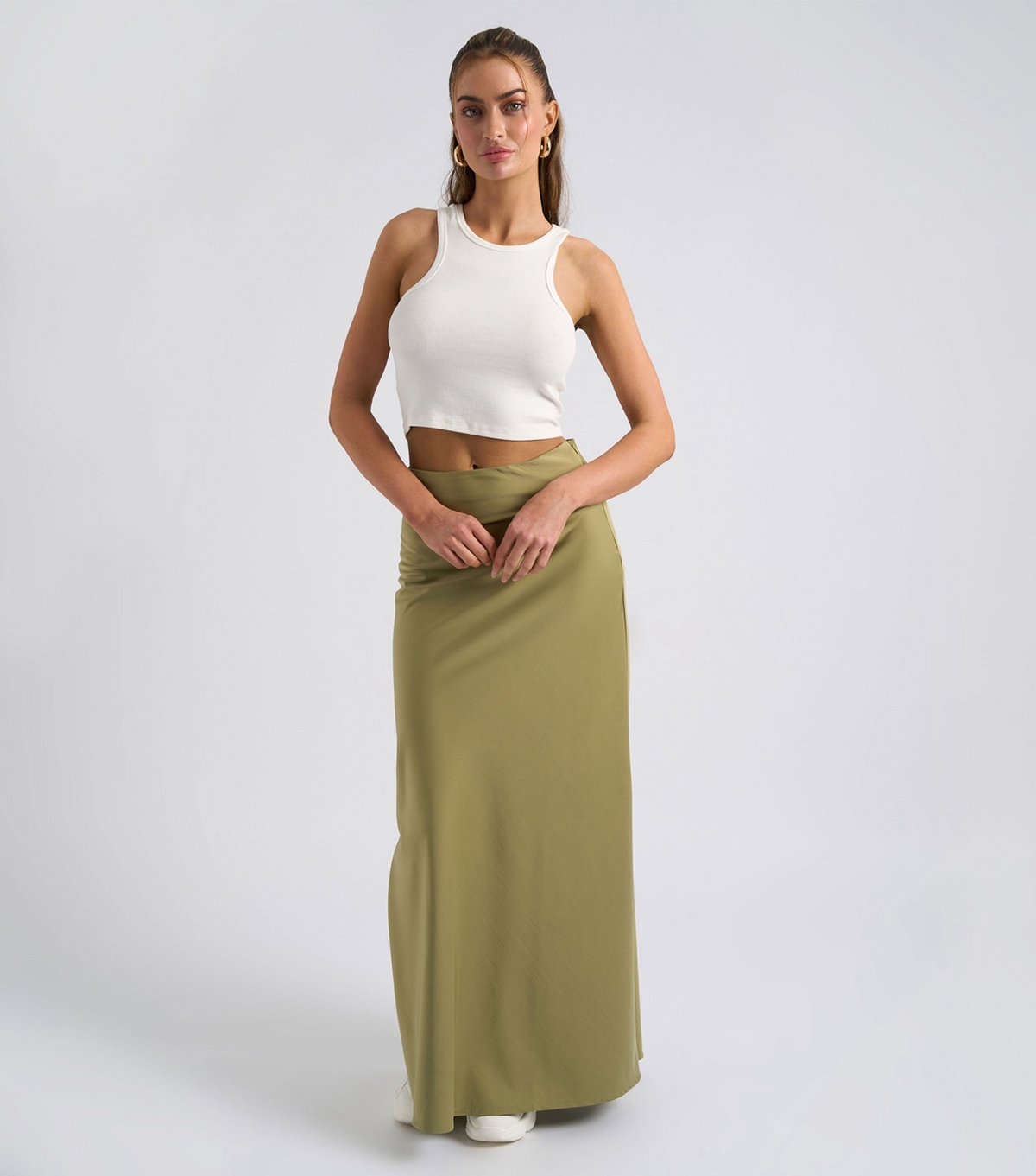 Women's Khaki Satin Maxi Skirt Urban Bliss New Look