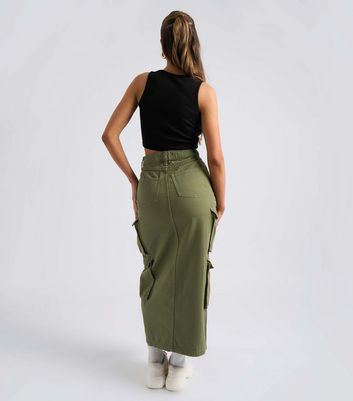 Urban Bliss Khaki Cargo Midi Skirt New Look