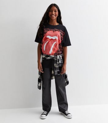 Girls Black Cotton The Rolling Stones Logo T-Shirt New Look