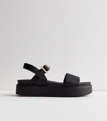 Black leather chunky outlet sandals