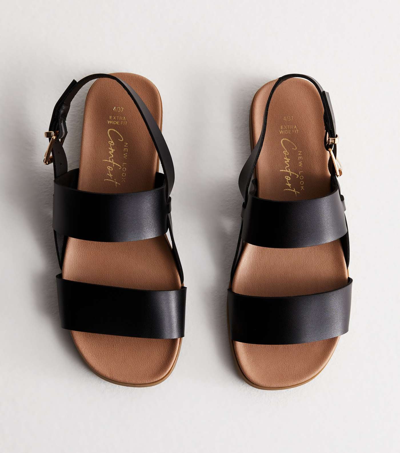 Extra Wide Fit Black Leather-Look Footbed Sandals Image 3