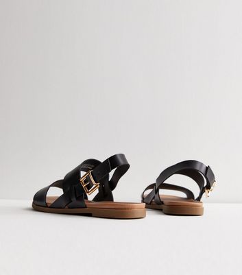 Extra Wide Fit Black Leather-Look Footbed Sandals New Look
