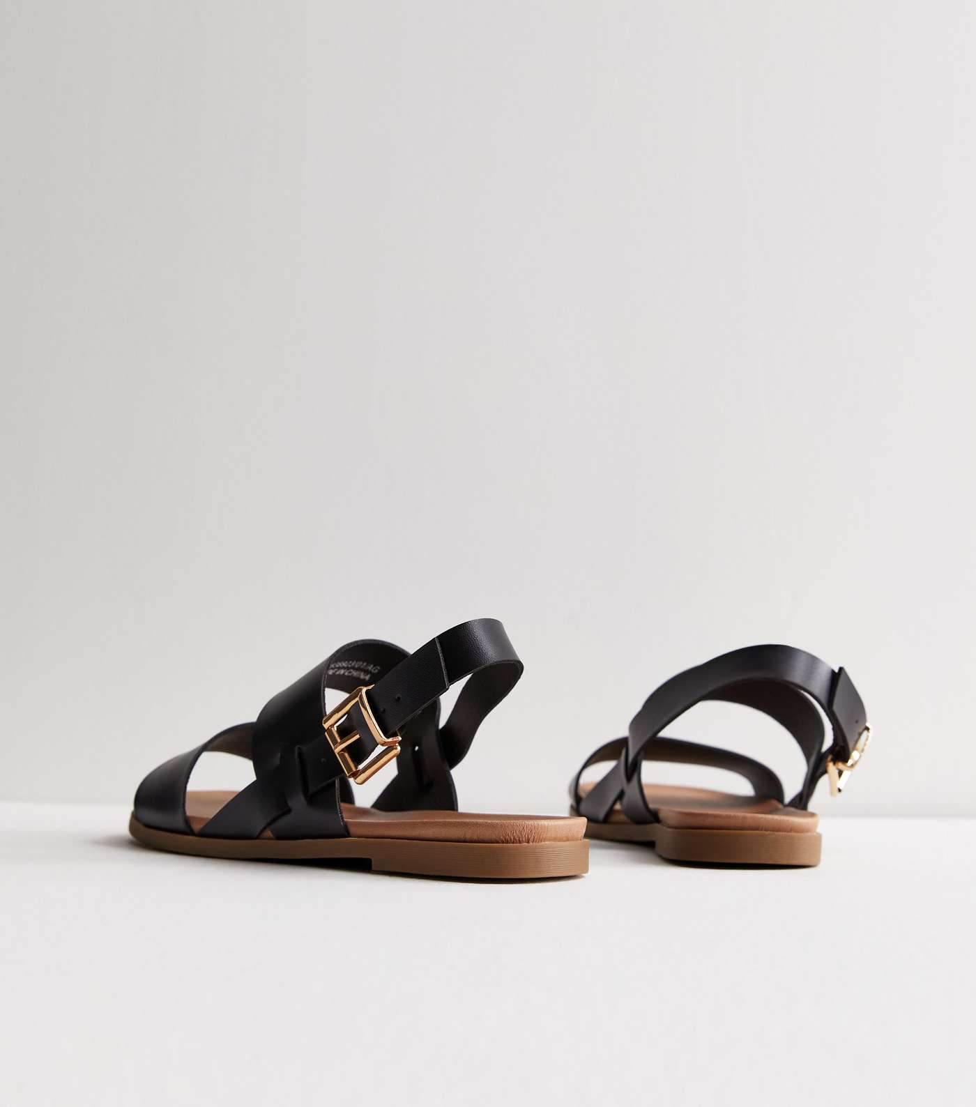 Extra Wide Fit Black Leather-Look Footbed Sandals Image 5