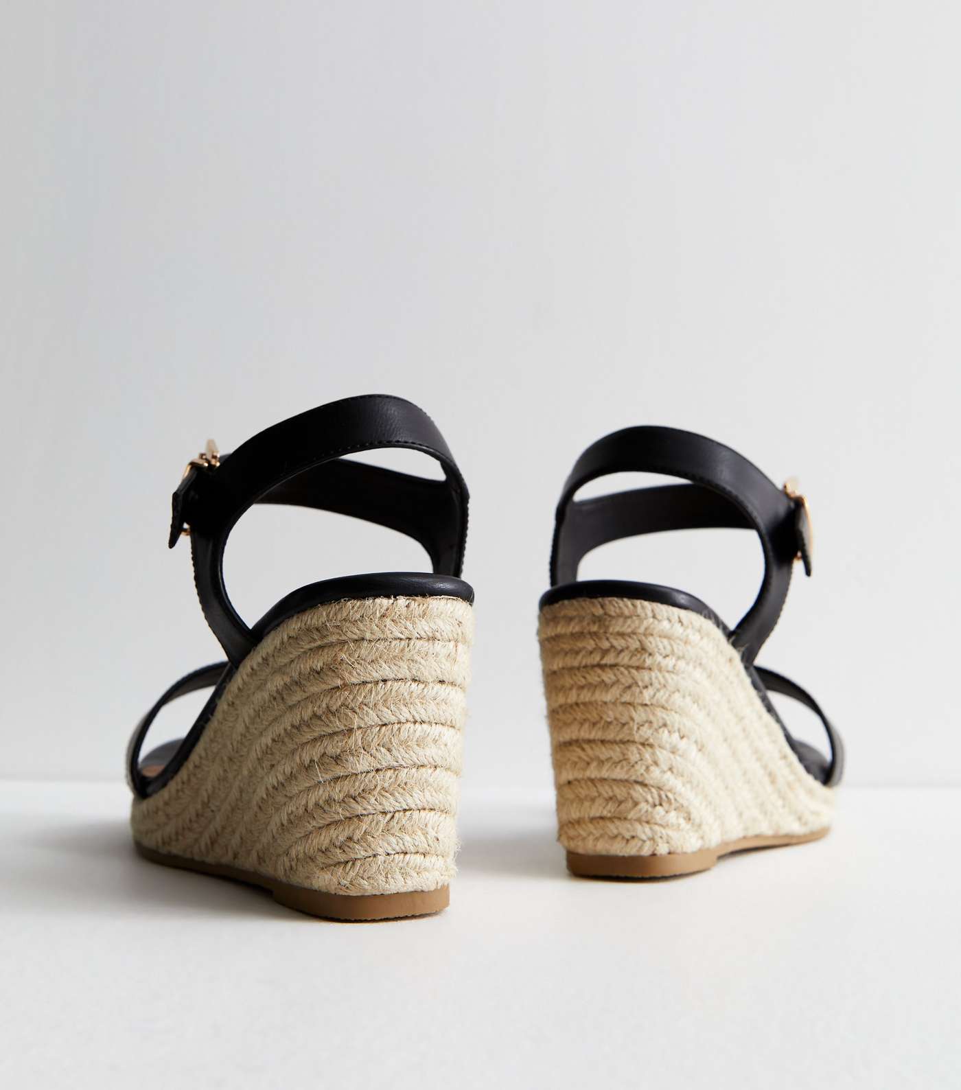 Wide Fit Black Leather-Look Espadrille Wedge Heel Sandals Image 4