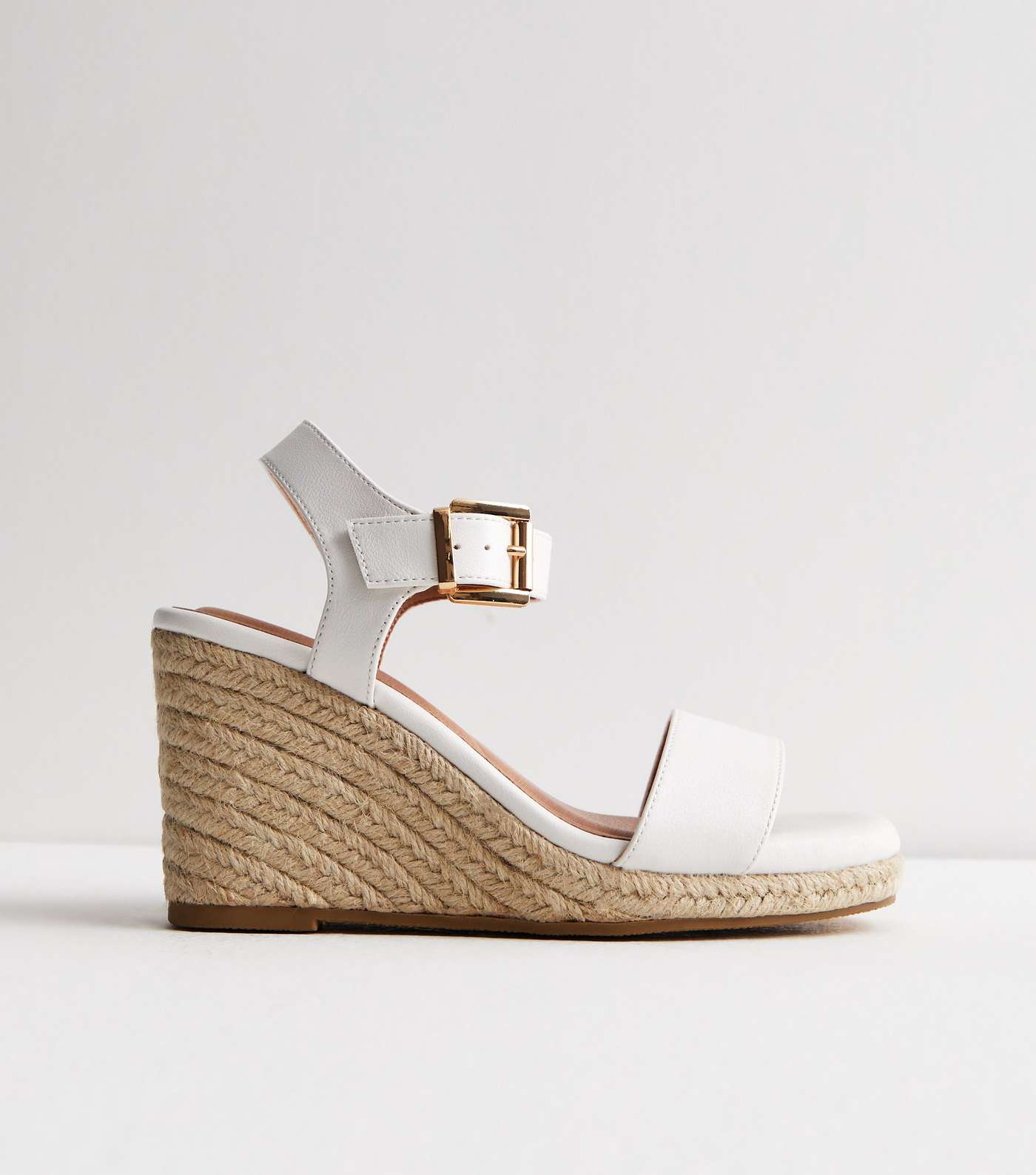 Wide Fit White Leather-Look Espadrille Wedge Heel Sandals | New Look