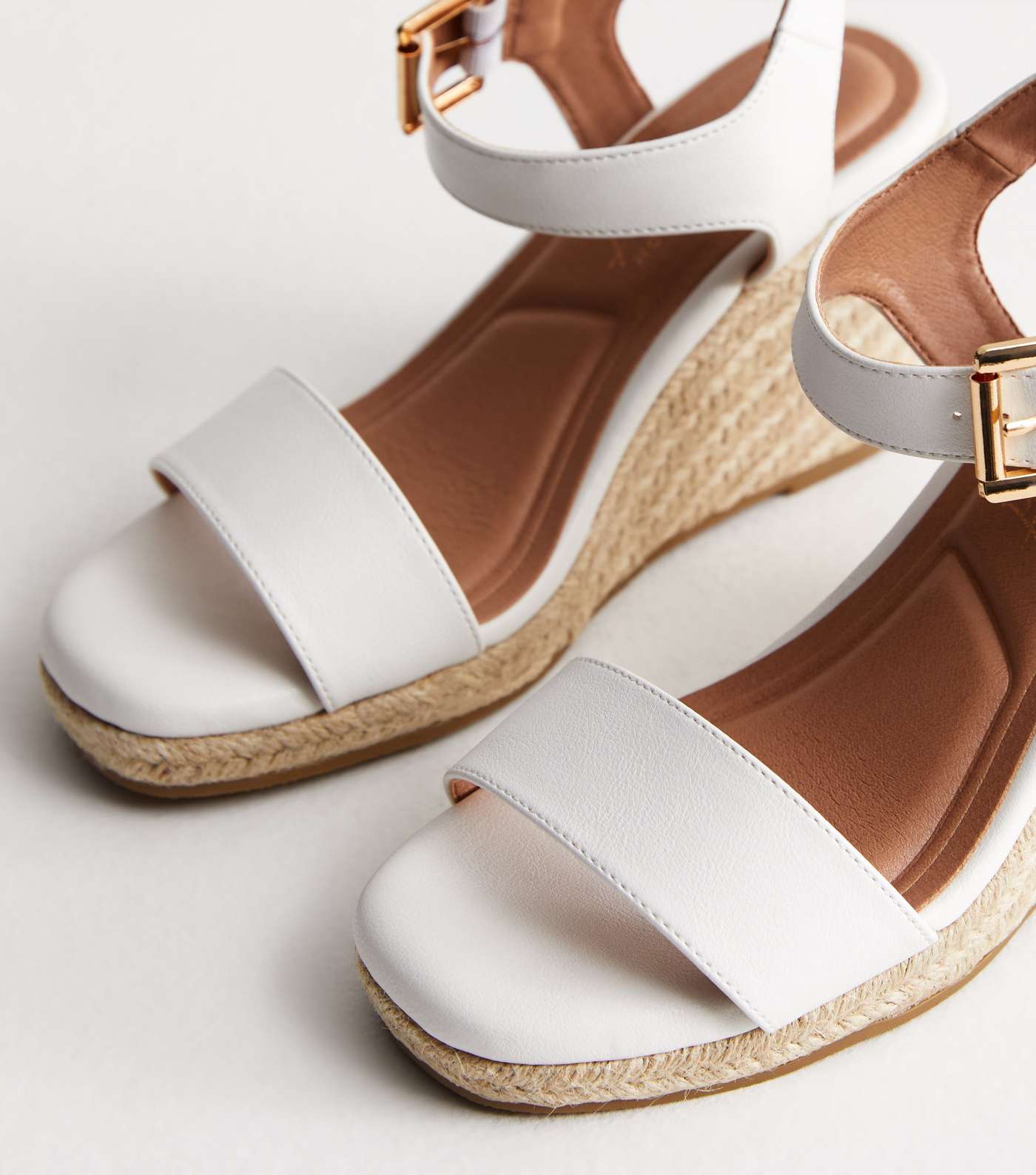Wide Fit White Leather-Look Espadrille Wedge Heel Sandals Image 4