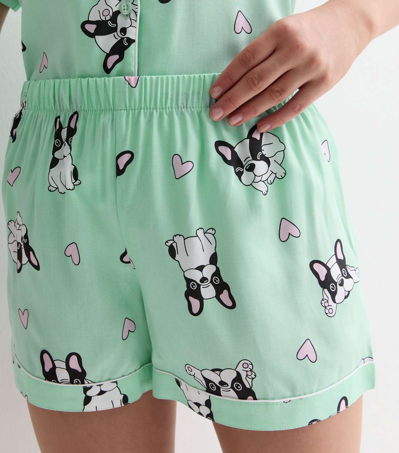 Girls Mint Green Revere Short Pyjama Set with Frenchie Print Image 3