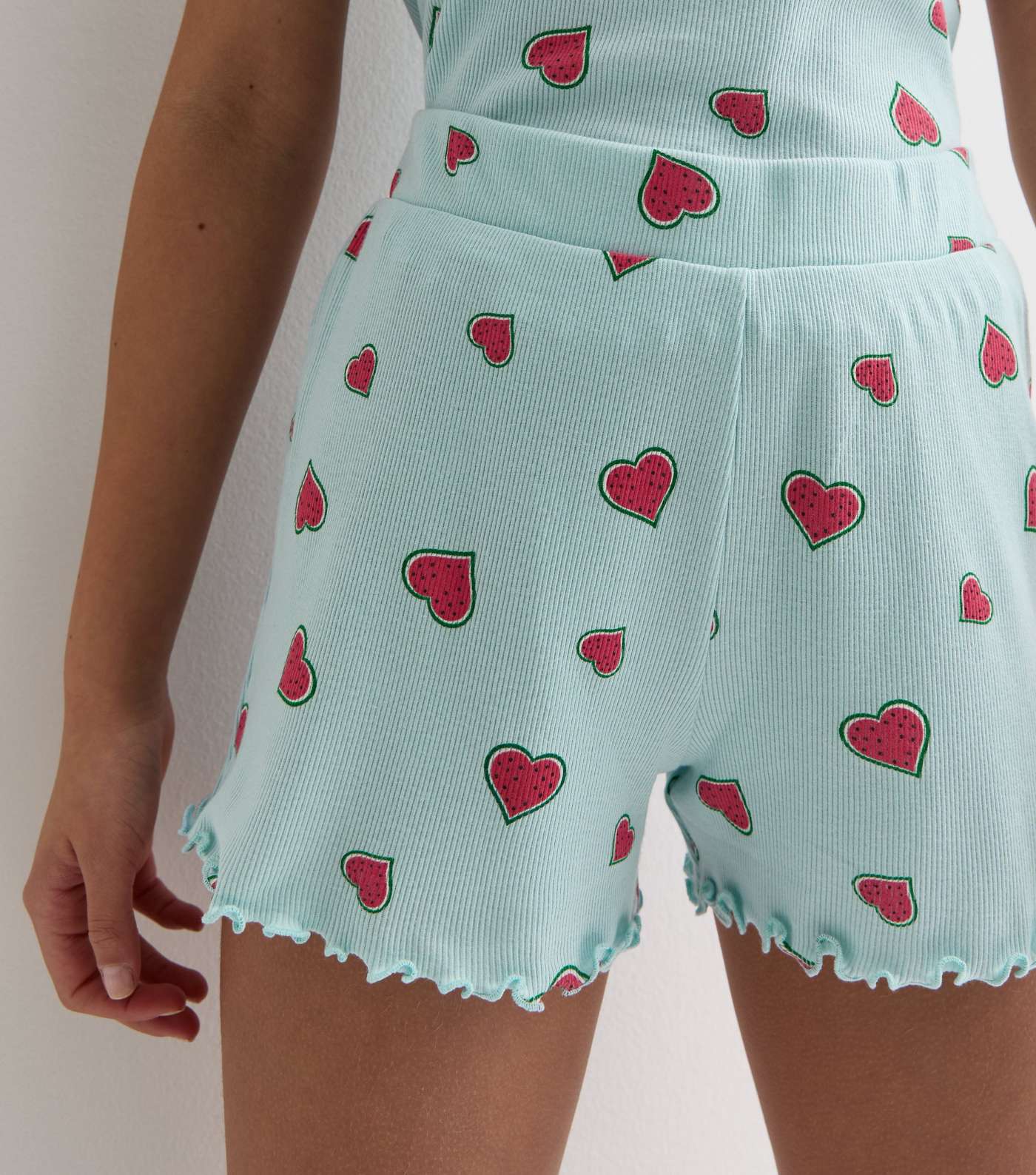 Girls Pale Blue Cotton Watermelon Heart Print Short Pyjamas Image 3