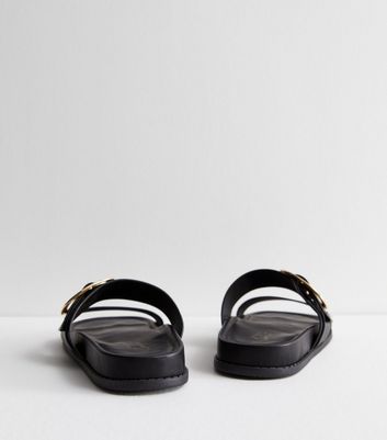 Black Buckle Double Strap Sandals New Look